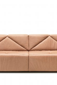 Μπεζ μεγάλος δερμάτινος καναπές