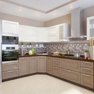 Καφέ και άσπρο σετ κουζίνας