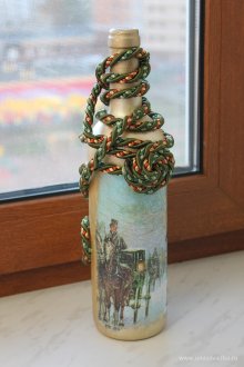 Decoupage και διακόσμηση μπουκαλιών με κορδόνι