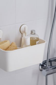Λευκό καλάθι με βεντούζες για το μπάνιο