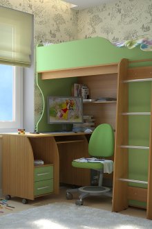 Καφέ-πράσινο κρεβάτι σταθμού εργασίας πατάρι