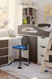 Πορτοκαλί-μπεζ κρεβάτι και χώρο εργασίας