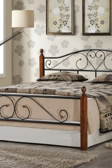 Μαύρο-καφέ κρεβάτι από σφυρήλατο σίδερο από μέταλλο και ξύλο