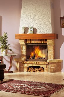 Γωνιακό κλασσικό τζάκι καύσης ξύλου