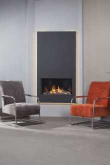 Γωνιακό τζάκι σε ένα μινιμαλιστικό σαλόνι