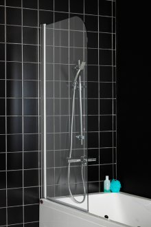 Γυάλινη κουρτίνα στο μπάνιο με μαύρους τοίχους