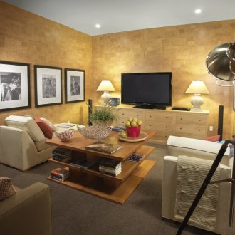 Κορκ ταπετσαρία σε ένα μικρό σαλόνι