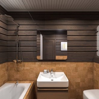 Κορκ ταπετσαρία και ξύλο στο μπάνιο