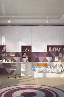 Όμορφη έπιπλα γυαλιστερό ντουλάπι στην αίθουσα εφηβικής κοπέλας