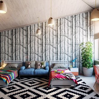 Μαύρο και άσπρο ταπετσαρία βινυλίου σε φυτώριο