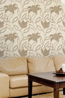 Μπεζ καφέ ταπετσαρία βινυλίου στο σαλόνι