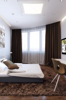 Λευκά καφέ κουρτίνες στο υπνοδωμάτιο