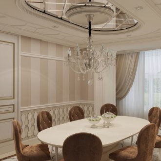 Γυψοσανίδα ψευδοροφή στο κλασικό καθιστικό-τραπεζαρία