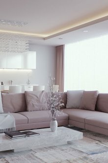 Σύγχρονος πολυέλαιος με τέντα τέντωμα στο σαλόνι-κουζίνα