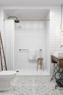 Λευκό και καφέ στυλ σοφίτα μπάνιου