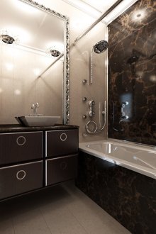 Πολυέλαιοι σε καφέ-μπεζ μπάνιο χωρίς τουαλέτα