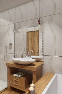 Καφέ και λευκό μπάνιο χωρίς τουαλέτα