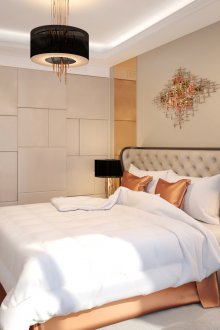 Στρογγυλό πολυέλαιο σε μοντέρνο υπνοδωμάτιο