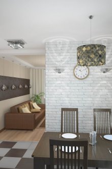 Ταπετσαρία κάτω από ένα λευκό τούβλο στην κουζίνα