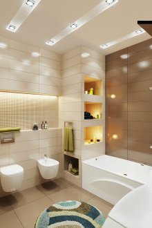 Ευρύχωρο μπεζ και καφέ μπάνιο