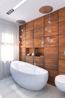 Ξύλινο τοίχο στο σχεδιασμό του μπάνιου