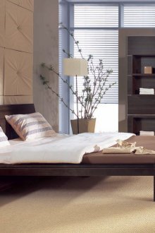 Καφέ κρεβάτι σε μοντέρνο υπνοδωμάτιο