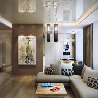 Καθιστικό σε απαλούς καφέ τόνους.