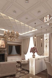 Κουζίνα-σαλόνι με νεοκλασικό τζάκι