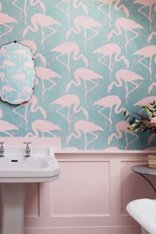 Τυρκουάζ ταπετσαρία με φλαμίνγκο