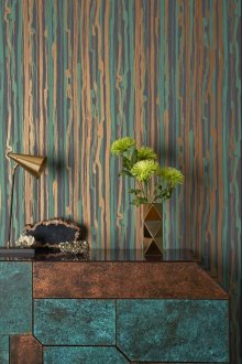 Ριγέ γκρι-τυρκουάζ ταπετσαρία