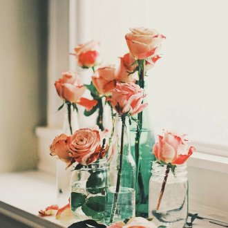 Τριαντάφυλλα σε βάζο σε παράθυρο