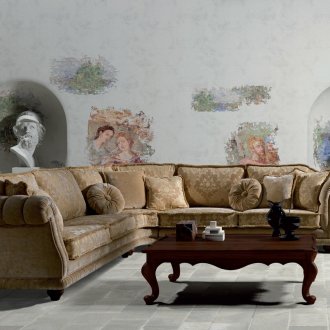 Sofa gaya klasik dengan upholsteri baldu