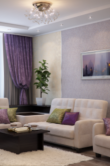 Living room interior na may lilac accent