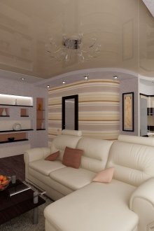 Σχεδιασμός σαλόνι με κουζίνα σε παστέλ και μαύρα χρώματα