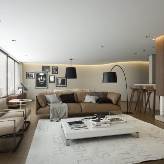 Σύγχρονο σαλόνι στυλ σε καφέ τόνους.