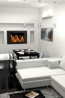 Σύγχρονη μινιμαλιστική σχεδίαση του καθιστικού και της τραπεζαρίας