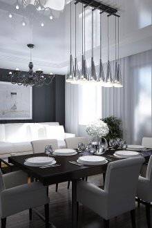 Η μαύρη ταπετσαρία στην τραπεζαρία προσθέτει ηρεμία και άνεση