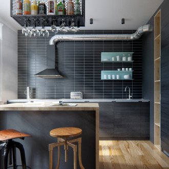 Μαύρη πλακάκια κουζίνας