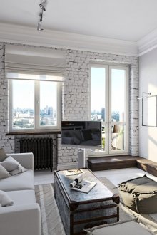 Ελαφρύ τούβλο στο εσωτερικό του σαλόνι