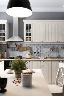 Γκρίζο τούβλο στο εσωτερικό της κουζίνας