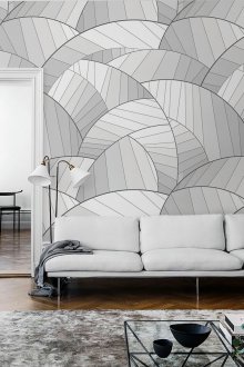 Λευκή ταπετσαρία με σχέδιο στο εσωτερικό του σαλόνι