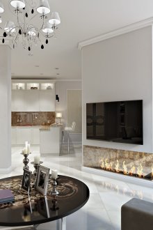 Κουζίνα-σαλόνι με τζάκι στο εσωτερικό