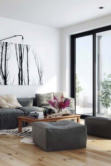 Γκρίζα έπιπλα σαλονιού σε σκανδιναβικό στυλ