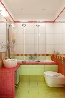 Τα αντίθετα φωτεινά τείχη στο μπάνιο το καθιστούν λίγο μεγαλύτερο.