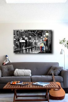 Ζωγραφική σε σκούρα χρώματα σε φωτεινό σαλόνι