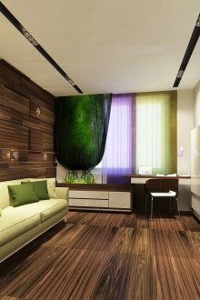 Οικολογικό στυλ με στοιχεία υψηλής τεχνολογίας στο σαλόνι