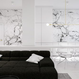Μινιμαλιστικά μαρμάρινα τείχη στο σαλόνι