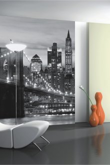 Πίνακας με τρισδιάστατη ταπετσαρία στο σαλόνι με την εικόνα της νυχτερινής πόλης