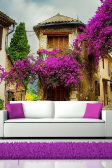 Πανοραμική 3d ταπετσαρία με σπίτια και λουλούδια