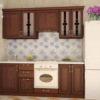 Μπεζ και καφέ κουζίνα με ξύλινες προσόψεις.